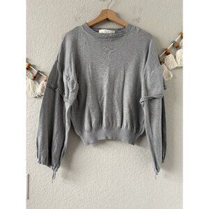 Tela Cashmere Cotton Gray Balloon Sleeve Top Basics Minimalist Made In Italy M